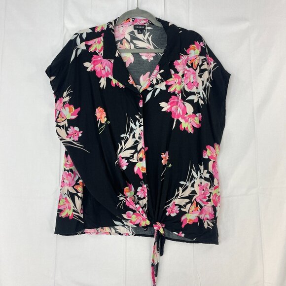 torrid Tops - Torrid Black Floral Print Challis Tie-Front Top Womens Dolman Sleeve Size 2X
